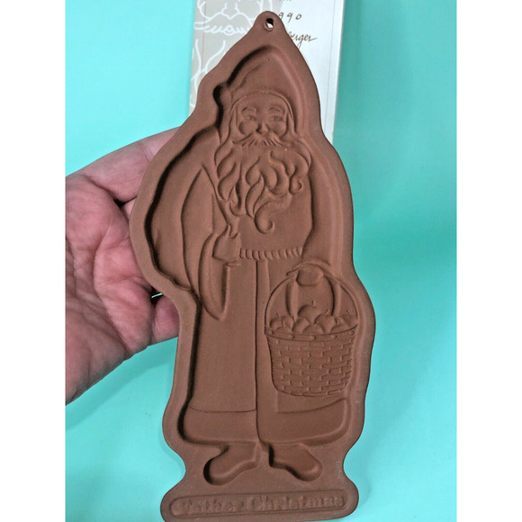 2 Vintage Longaberger Pottery Cookie Molds Santa Kriss Kringle Father Christmas - Picture 2 of 8